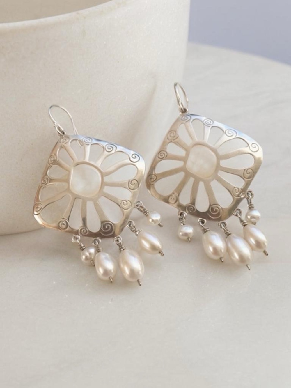 Silpada “Budding Beauty” Sterling and Pearl Dangle Earrings W2165 - Picture 7 of 9
